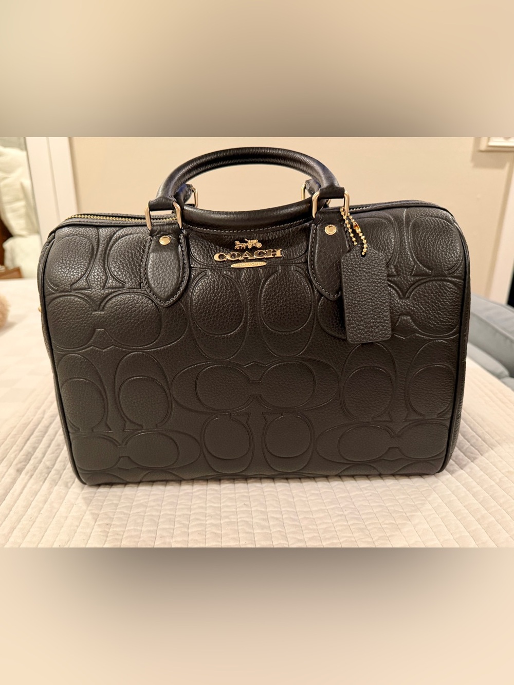 Coach Black Embossed Large Rowan Signature Dome Satchel with Gold Hardware